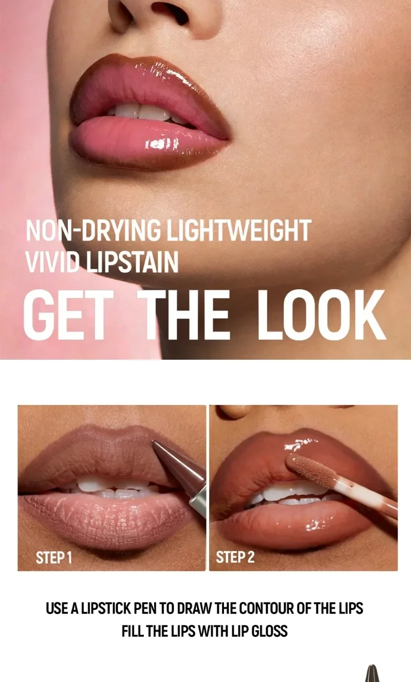 2-in-1 konischer Lipliner & Lippenstift: Nude-Braun Spiegelglas-Lipgloss, matter Farbverlauf, wasserfester Lippenkonturenstift für Make-up – Detail 5