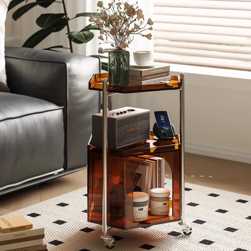 acrylic mobile trolley, living room sofa side table, medieval storage coffee table, home retro corner table