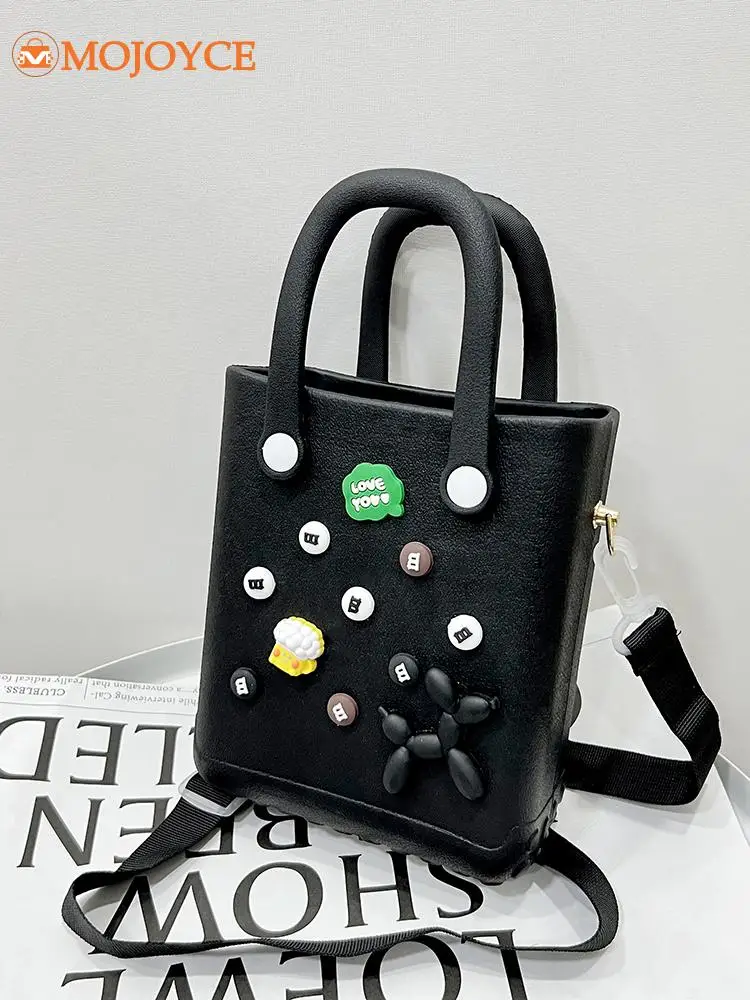 2024 Beach Bag Lightweight Travel Small Handbag for Women Waterproof Fashion Shoulder Bag with Holes&Charms Washable Storage Bag