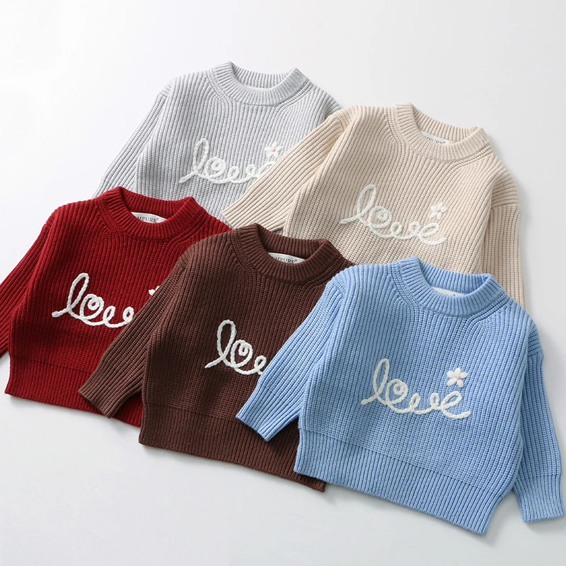 ربيع جديد 2026 0-3 سنوات ملابس الأطفال سترة الطفل الرضع طفل الفتيان الفتيات طويلة الأكمام محبوك المطرزة البلوز سترة
