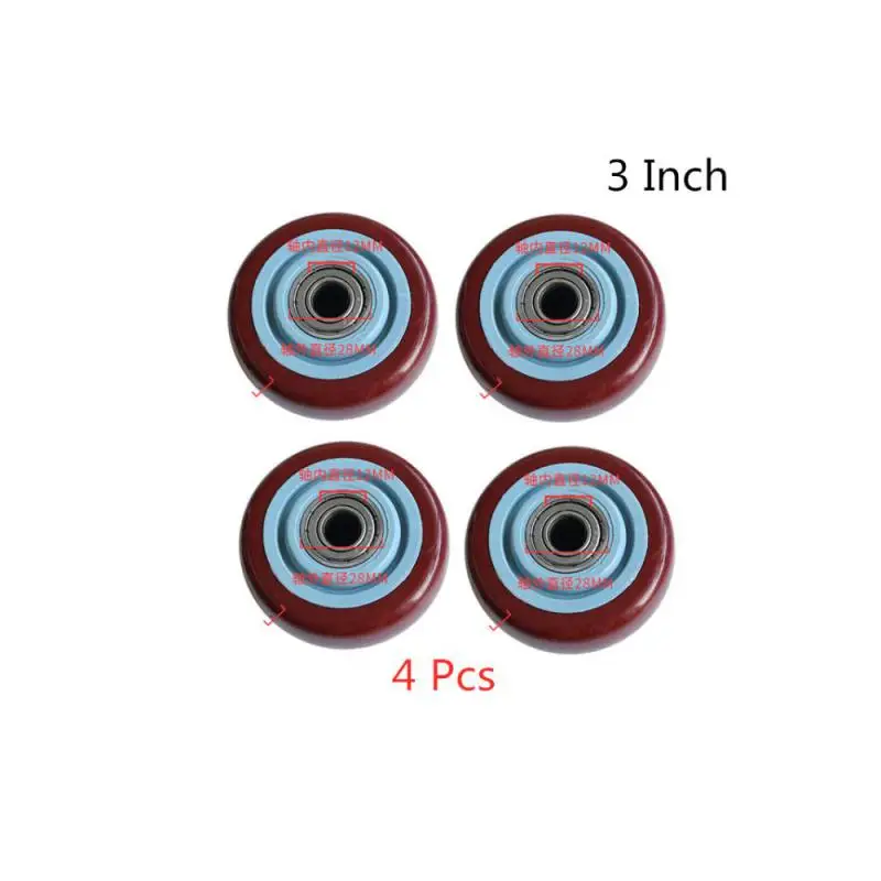 

4 Packs 3 Inch Jujube Red Polyurethane Single Wheel Wear Resistant Cart Double Bearing