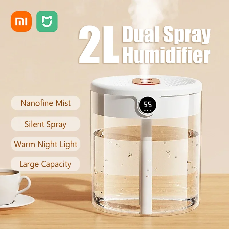 Xiaomi 2l umidificador de spray duplo luz noturna digital plugue usb grande capacidade nano névoa fina dispositivo de umidificação de ar do carro doméstico