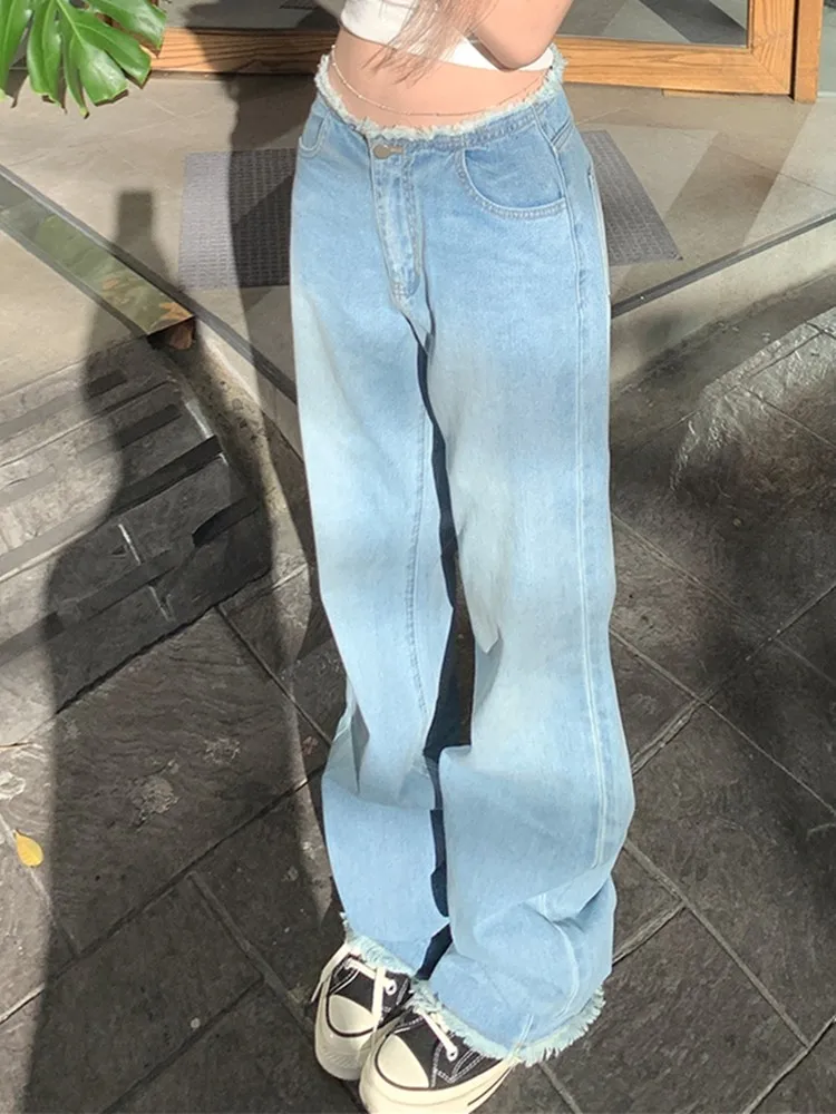 ZHISILAO Light Blue High Waist Straight Jeans Women Vintage Classic Boyfriend Y2k Full Length Denim Pants Longer Jeans