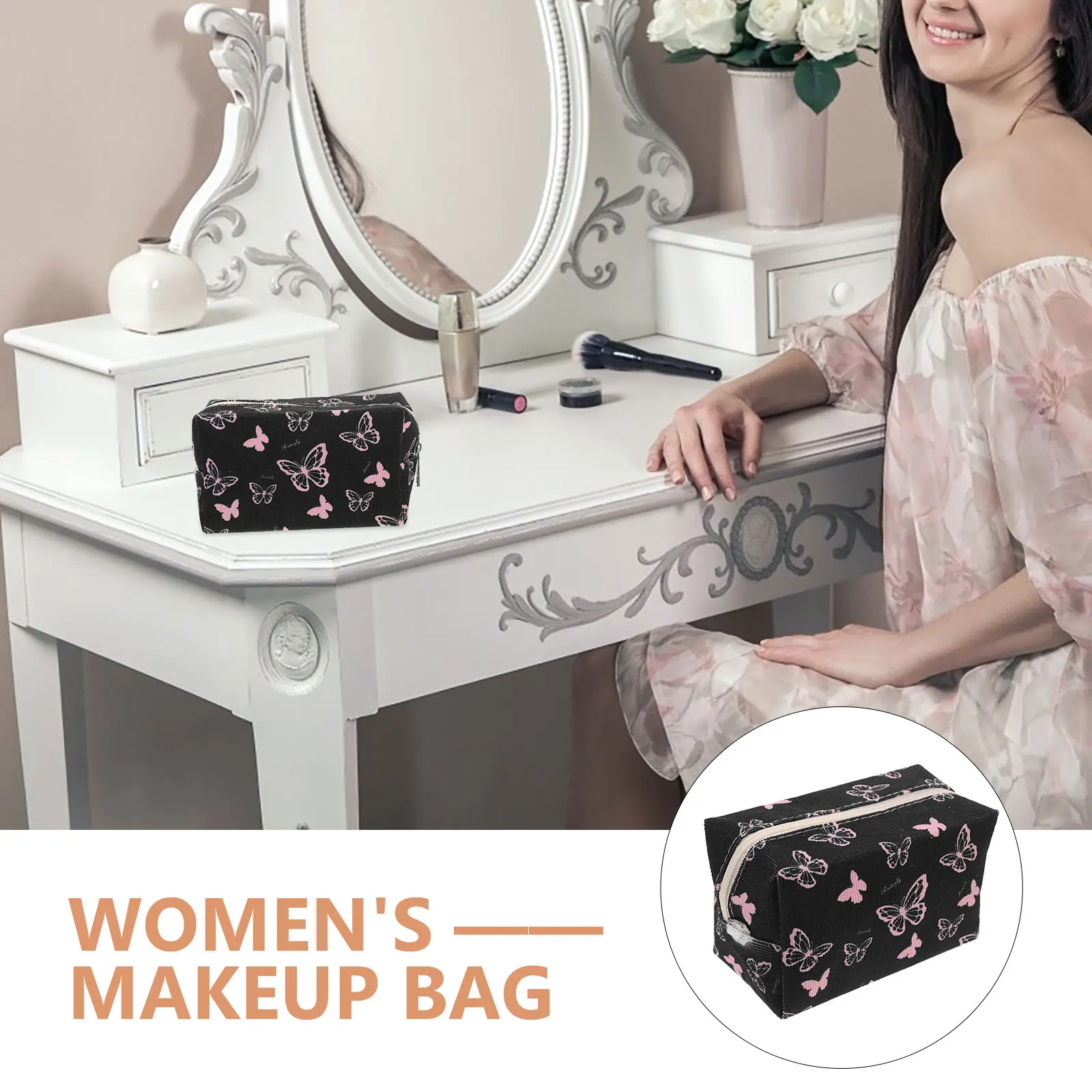 

Women Makeup Butterfly Pattern Organizer Travel Storage Pouch Zipper Closure Portable For Lipstick Brush Bag For Travel