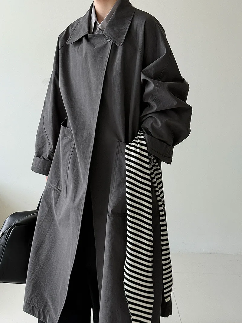 

SuperAen 2025 Spring New Design High Waist Trench Coat Woman Korean Style Asymmetrical Long Coats