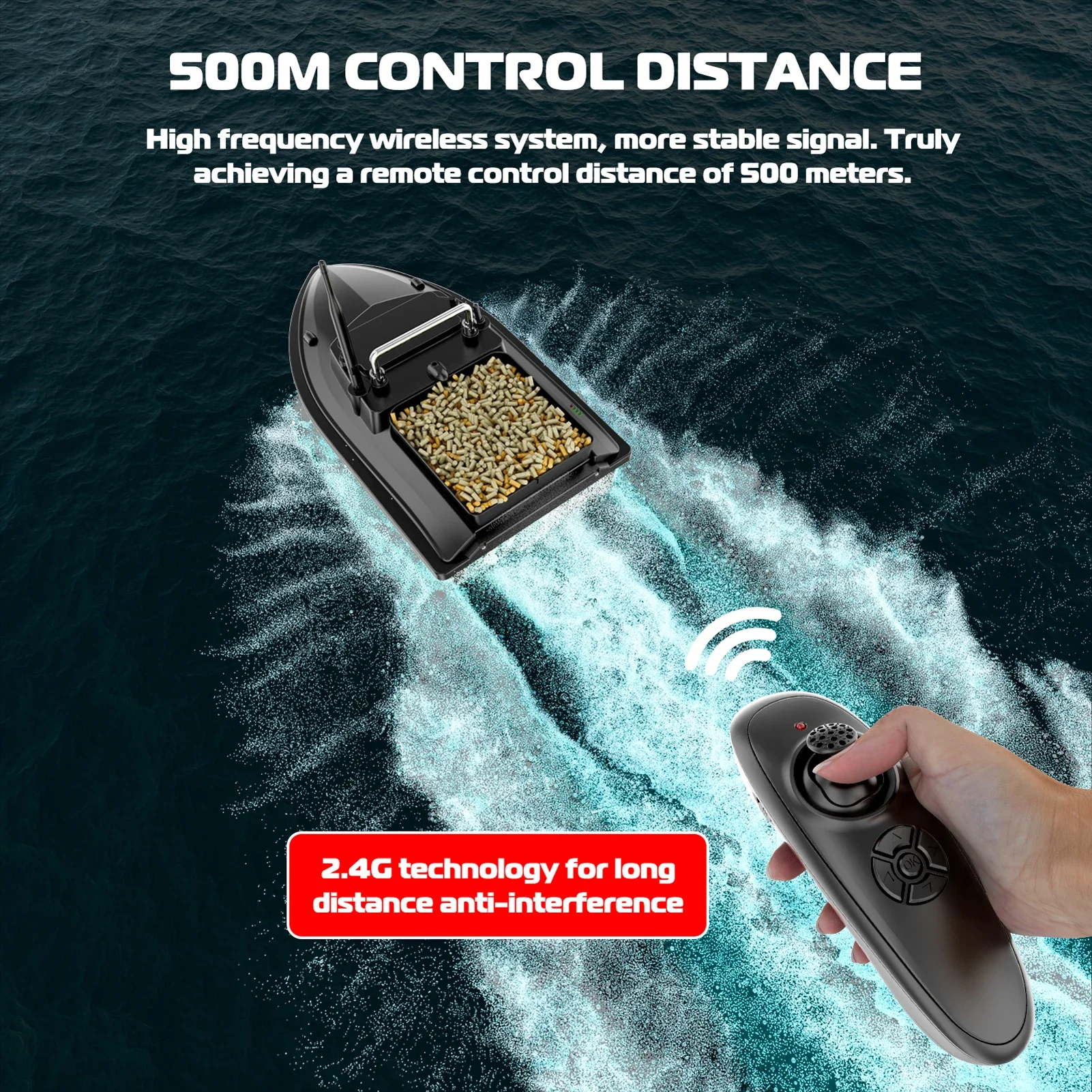 

500m Remote Control Bait Boat Dual Motor Fish Finder 2KG Loading with Night Light Turn Signal for Fishing