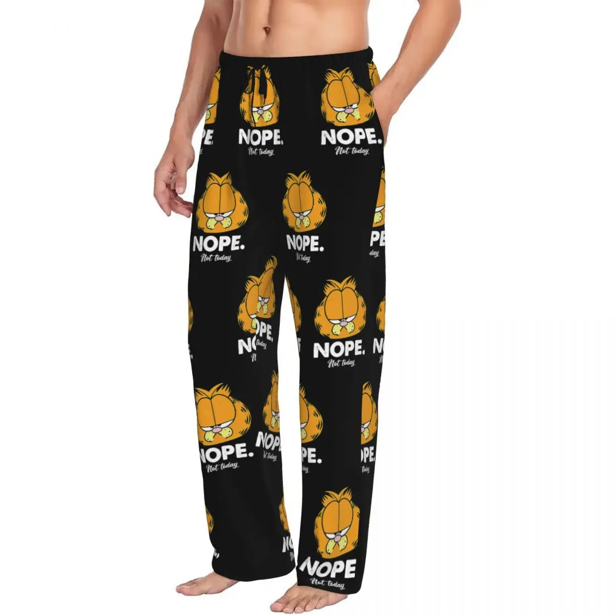 Custom Printed  Cat Nope Pajama Pants Men's Cartoon Comic Cat Sleep Sleepwear Bottoms with Pockets