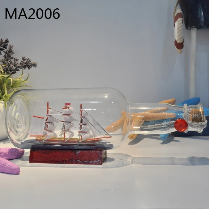 Mediterranean Style Pirate Ship Sailing Bottles of Small Glass Wishing Bottle Cork Gifts Crafts Art Collection Living Room Decor