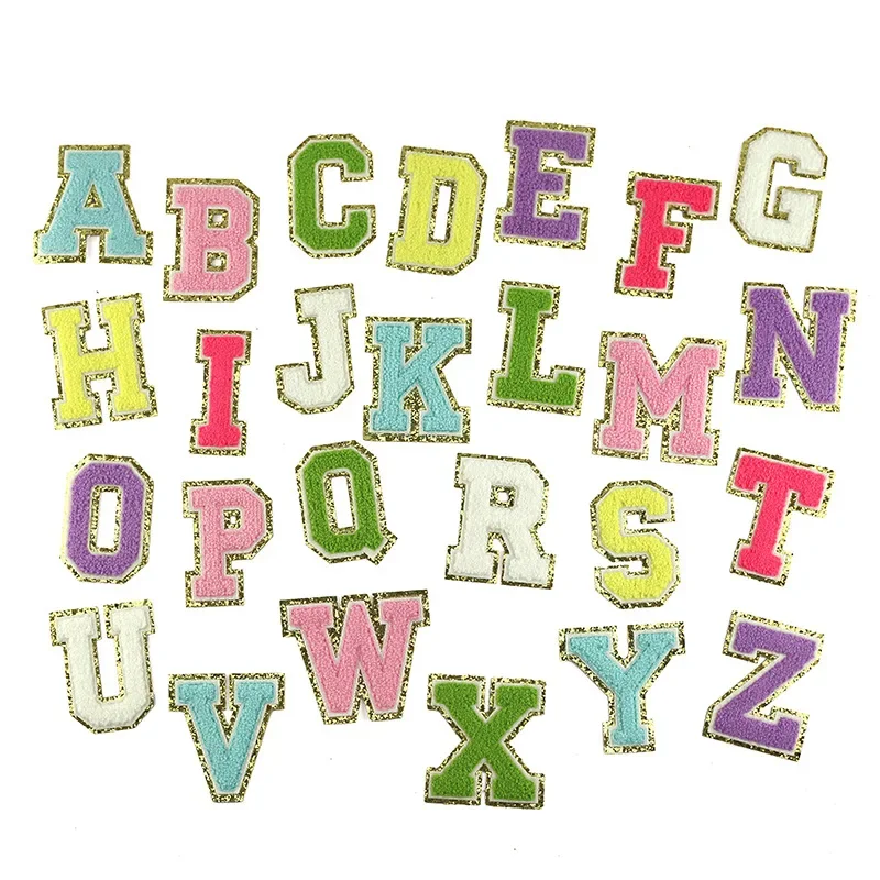 26pcs Letters Alphabet Patches Letter Iron On Beige Chenille English Letter Patches for Clothes ABC Alphabet Applique DIY Name