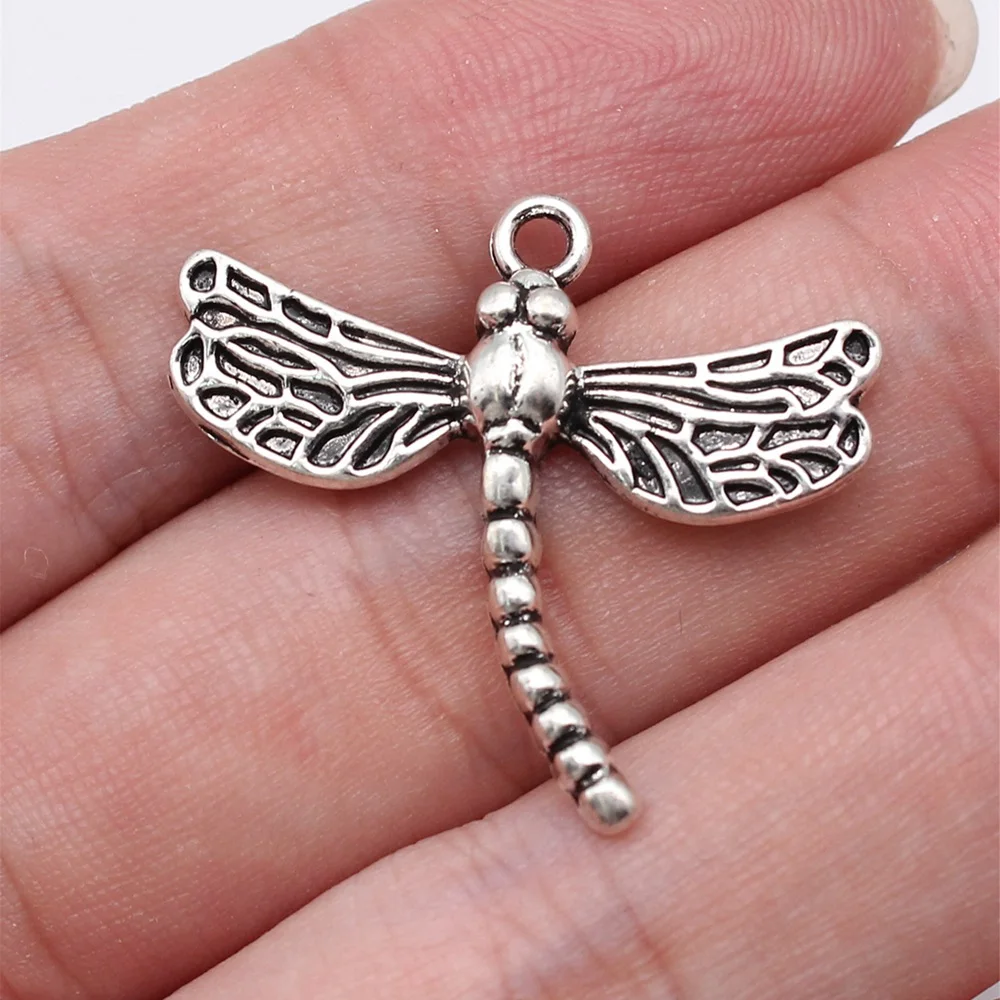 10pcs/lot 27x30mm dragonfly Charms For Jewelry Making Antique Silver Color 1.06x1.18inch