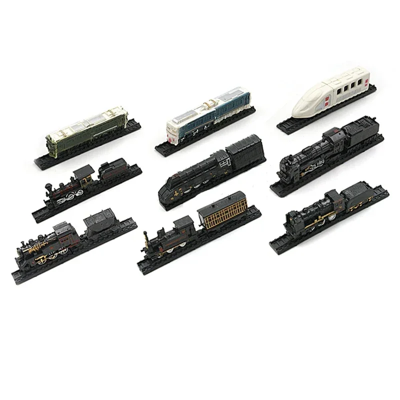 

1/300 Steam Locomotive Motor Car Mini Train 7cm 4D Plastic Assemble Model Collection Ornaments Toy for Kids 9pcs/set