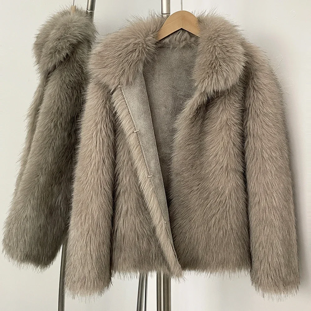 

Faux Fur Coat 2025 Autumn Winter Faux Fox Fur Jacket Women Warm Fake Fur Coat Female Luxury Long Sleeve Artificial Fur Overcoat
