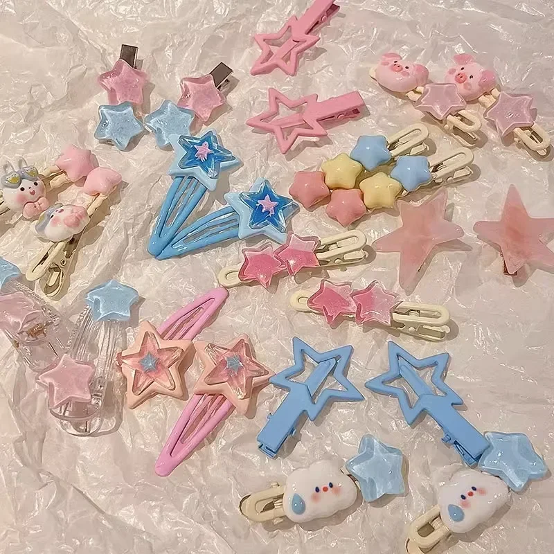 Candy Colored Star Hair Pins and Clips for Kids Cute Cartoon Edge Clip Multiple Small Clip Children's Y2K Girl Hair Accessories