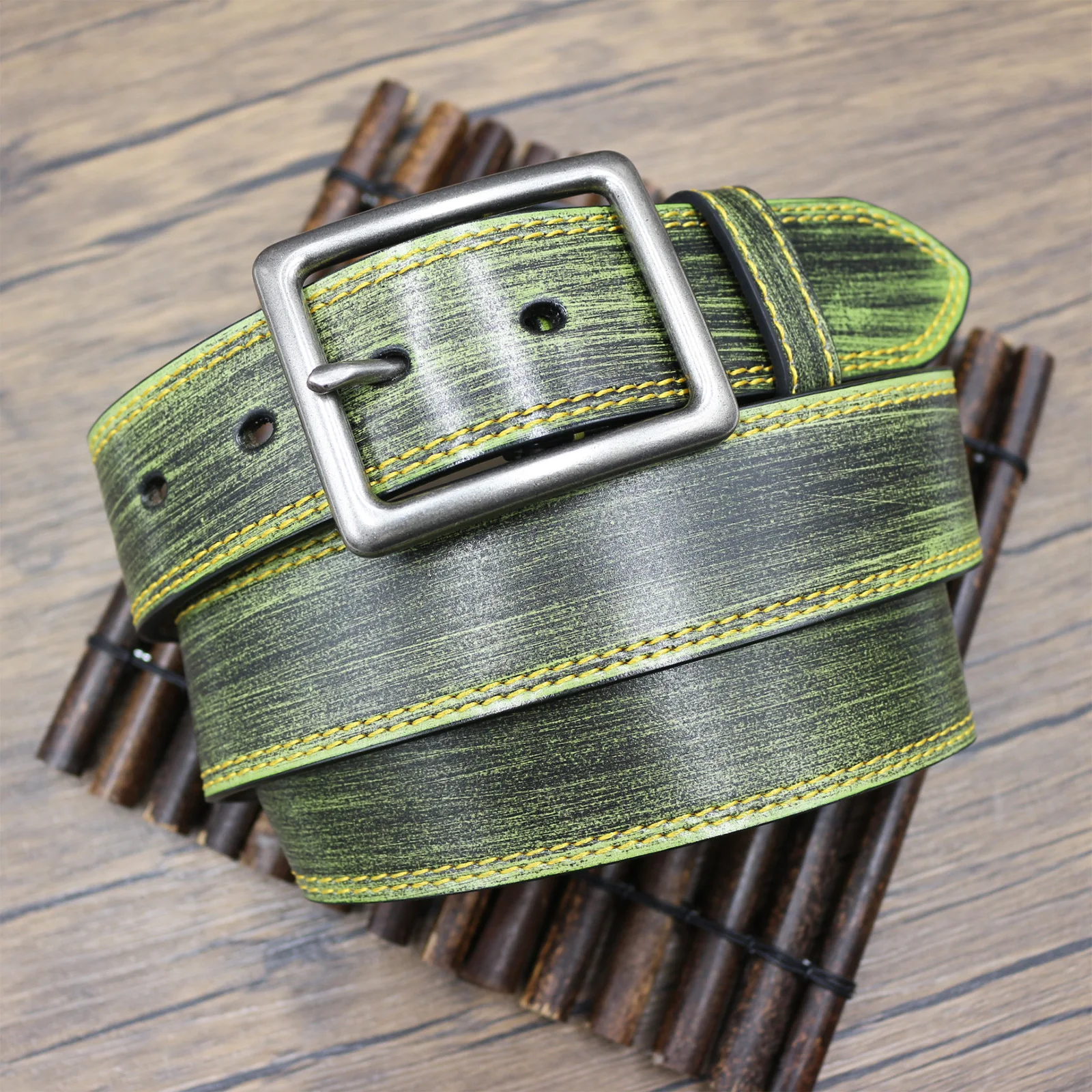 Man Original Personality Fashion Retro Line Cowhide Belt Popular Genuine Leather Denim Men's Luxury Design Strap Belts
