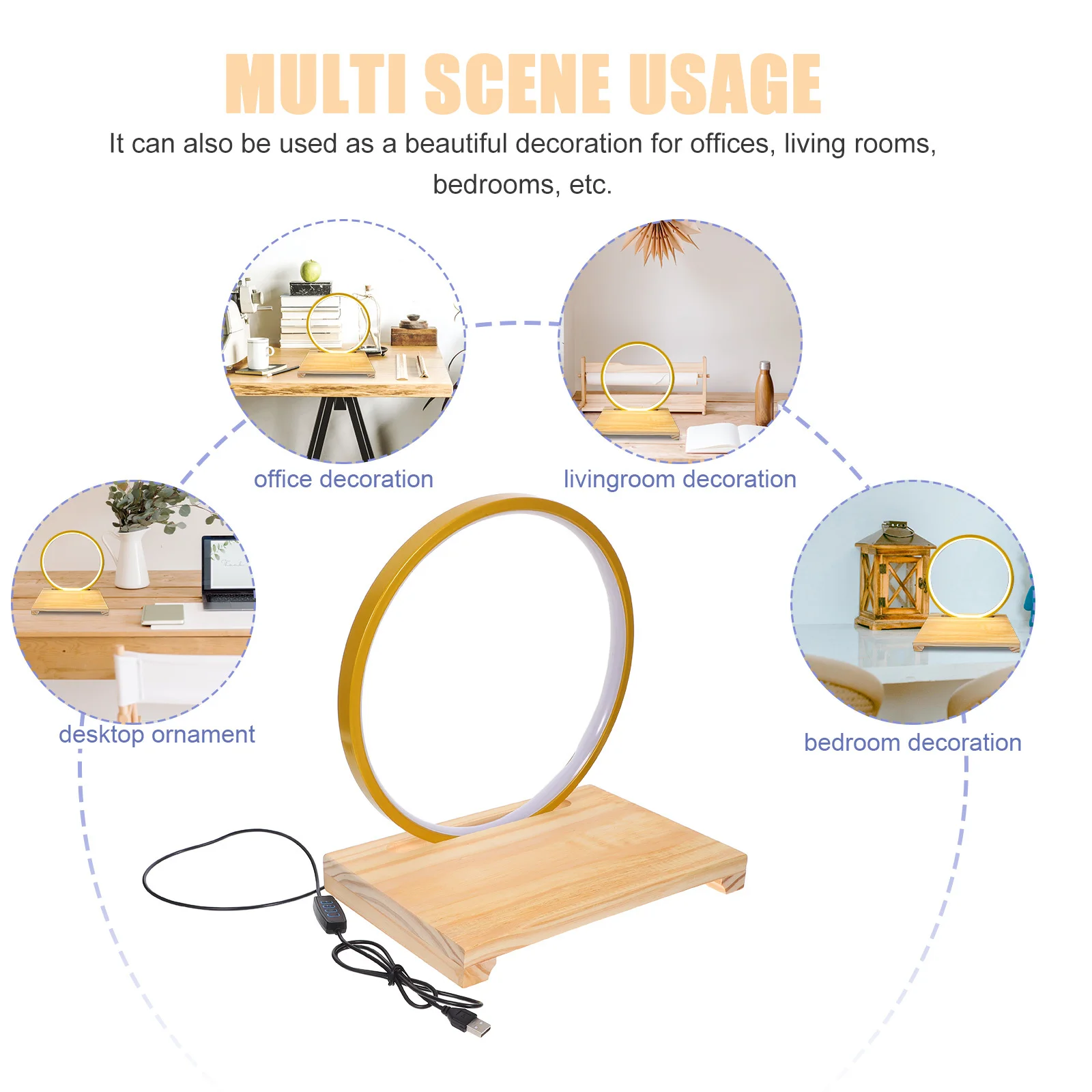 قاعدة مصابيح خشبية مصنوعة بحرفية قاعدة عرض خشبية مع حلقة إضاءة LED لتماثيل التماثيل وحامل ديكور المكتب المنزلي #2