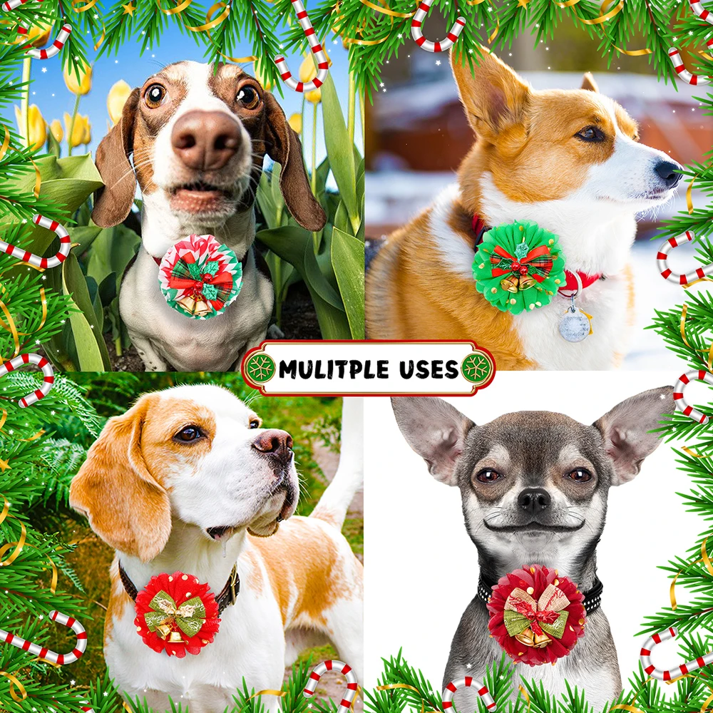 50pcs Christmas Dog Accessories Bell Slidable Dog Collar Accessories For Pet Dog Christmas Bow Ties Dogs Pets Grooming Products