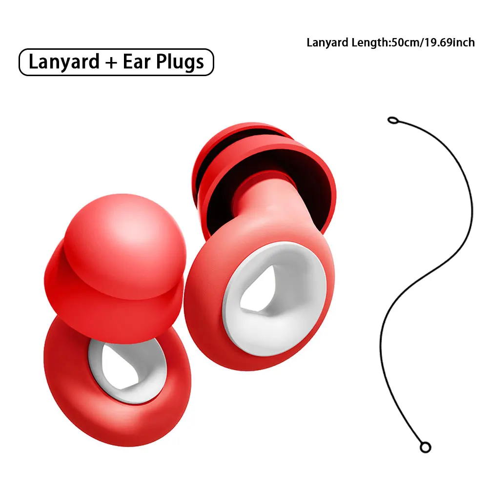 Silicone Double Layer Earplugs with Lanyard Ultra Sleep Aid Waterproof Swim & Concert Hearing Protection Earplug Set