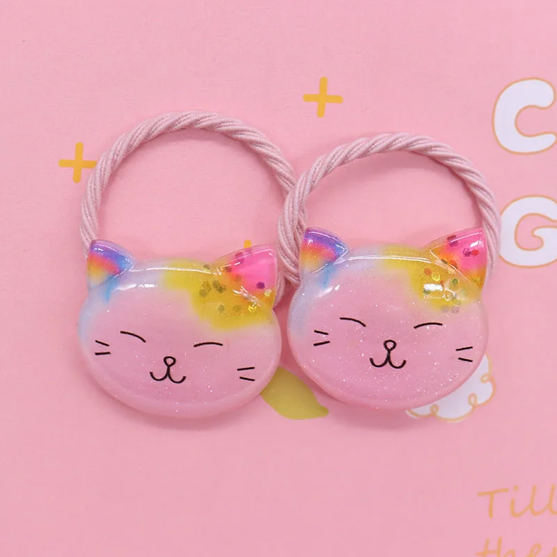 2Pcs/Set Resin Ice Cream Watermelon Diamond Animal Cat Unicorn Children's Elastic Bands For Girl Hair Accessories Baby Headdress