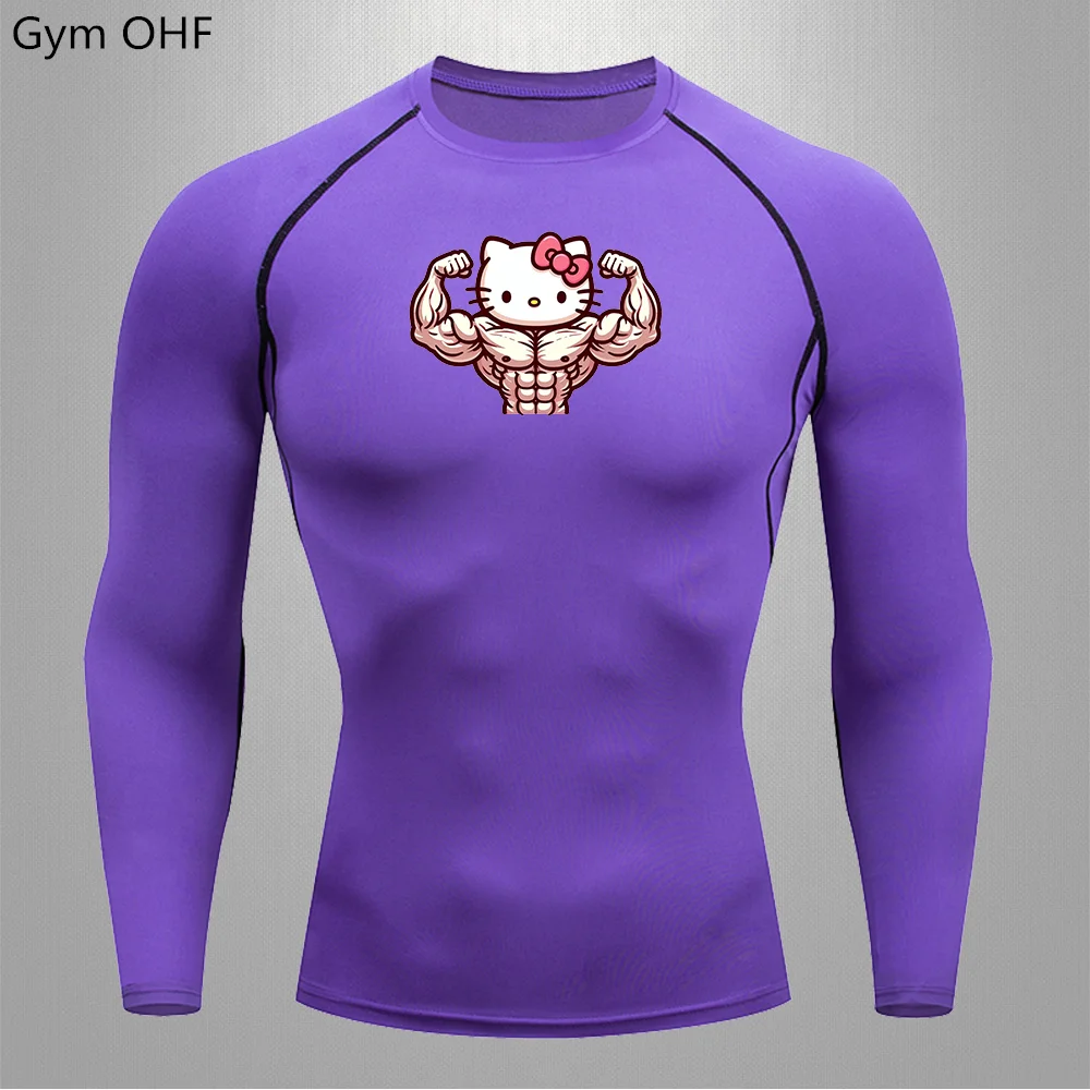 Men's T-shirts Tight Fitting Kitty Printed Sportswear Breathable Athletic Yoga Clothing Running Tops Track And Field Undershirts