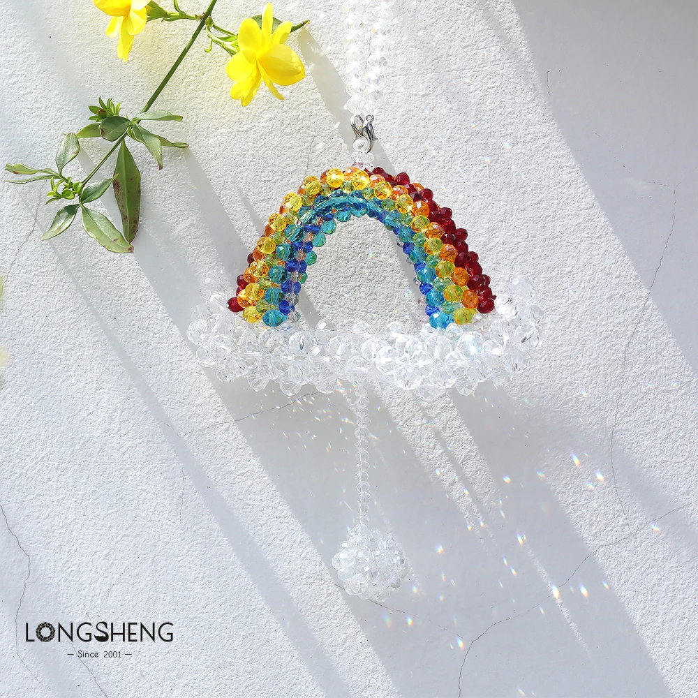 Colorful Prism Suncatcher Hanging Crystal Rainbow Pendant Handmade Crystal String for Window Curtains Home Garden Car Decoration