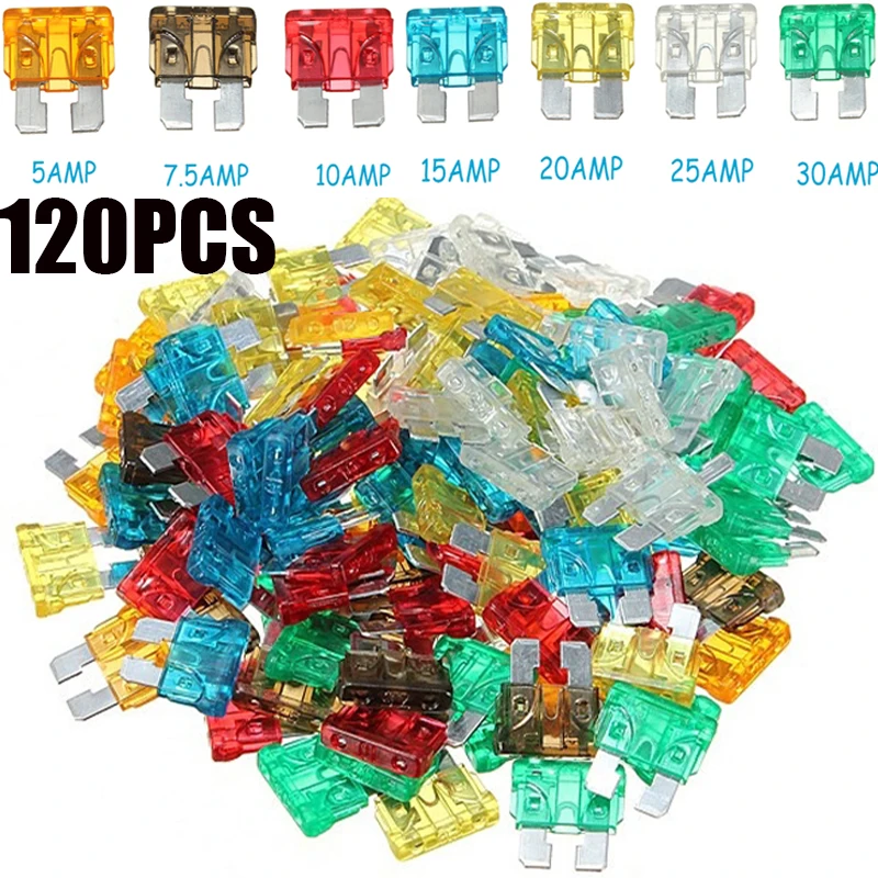 

120Pcs/setAssorted Mixed Standard Blade Fuse For Car Auto Vehicle Assortment Blade5A 7.5A 10A 15A 20A 25A 30A For Auto Car Truck