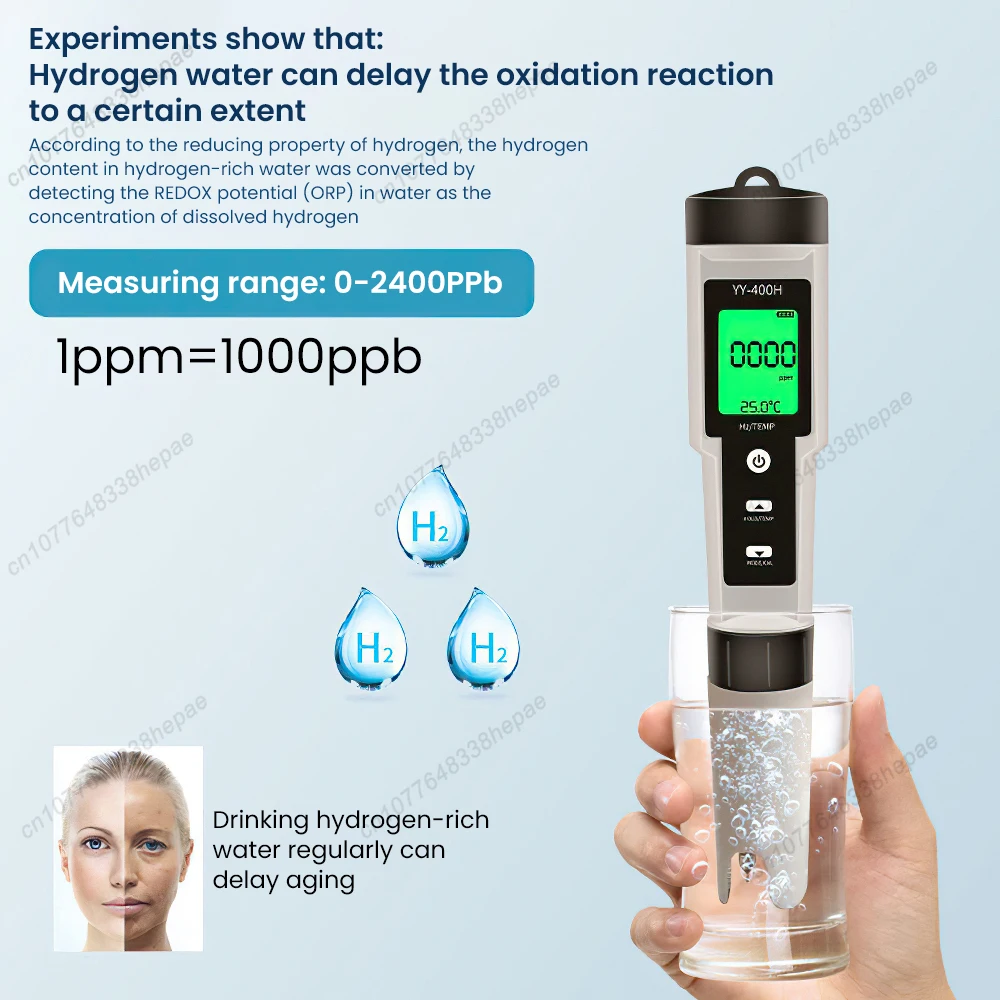 4in1 Water Quality Tester Meter Portable PH ORP H2 Temperature Hydrogen-rich Purity Detector Pool Hydroponic Nuclear Wastewater