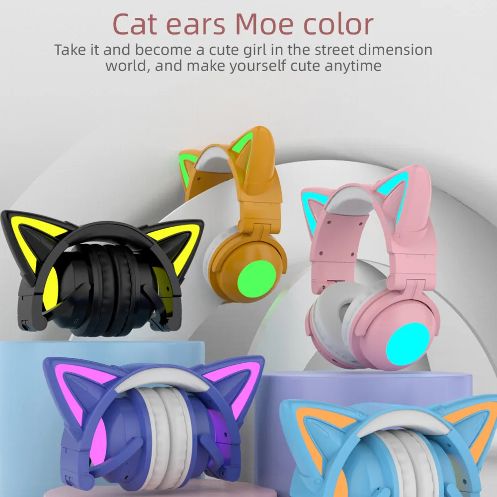 Hot Selling Wireless Bluetooth Headset With Cute Cat Ears And Glowing Earphones That Can Be Folded And Worn Comfortably