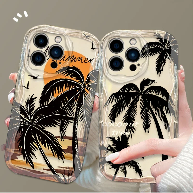 Casing Ponsel Sunset Coconut Tree untuk IPhone 17 Air 16 15 14 13 12 11 Pro Max Plus 16E XR XS X 7 8 Pelindung Belakang Silikon Anti Benturan