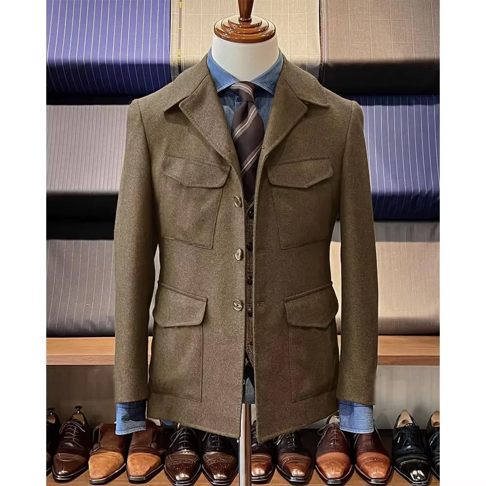 

Men's Herringbone Hunting Jacket Casual 4 Pockets Fashion Design Vintage Tweed Blazers Blazer Single Breasted Comfortable Work