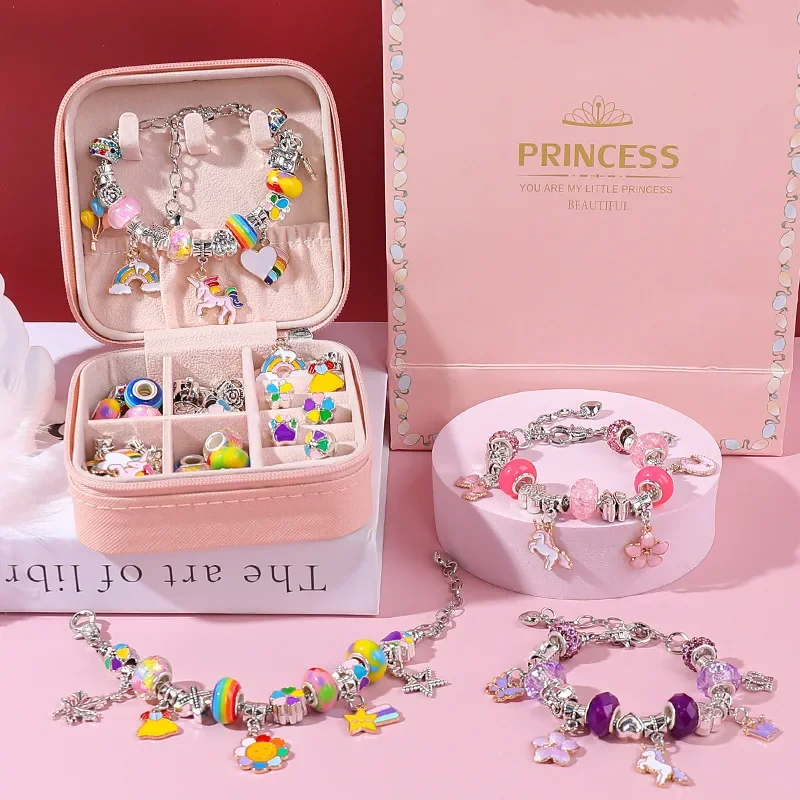 Diy frisado pulseira conjunto com caixa de armazenamento para meninas presente acrílico europeu grande buraco contas artesanal diy jóias fazendo kit brinquedos