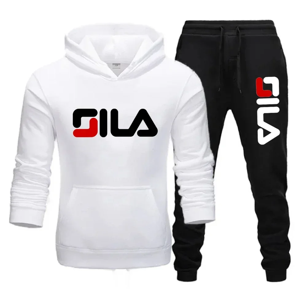 A two-piece loose sportswear fitness set featuring a pullover hoodie and casual pants for men and women in autumn and winter