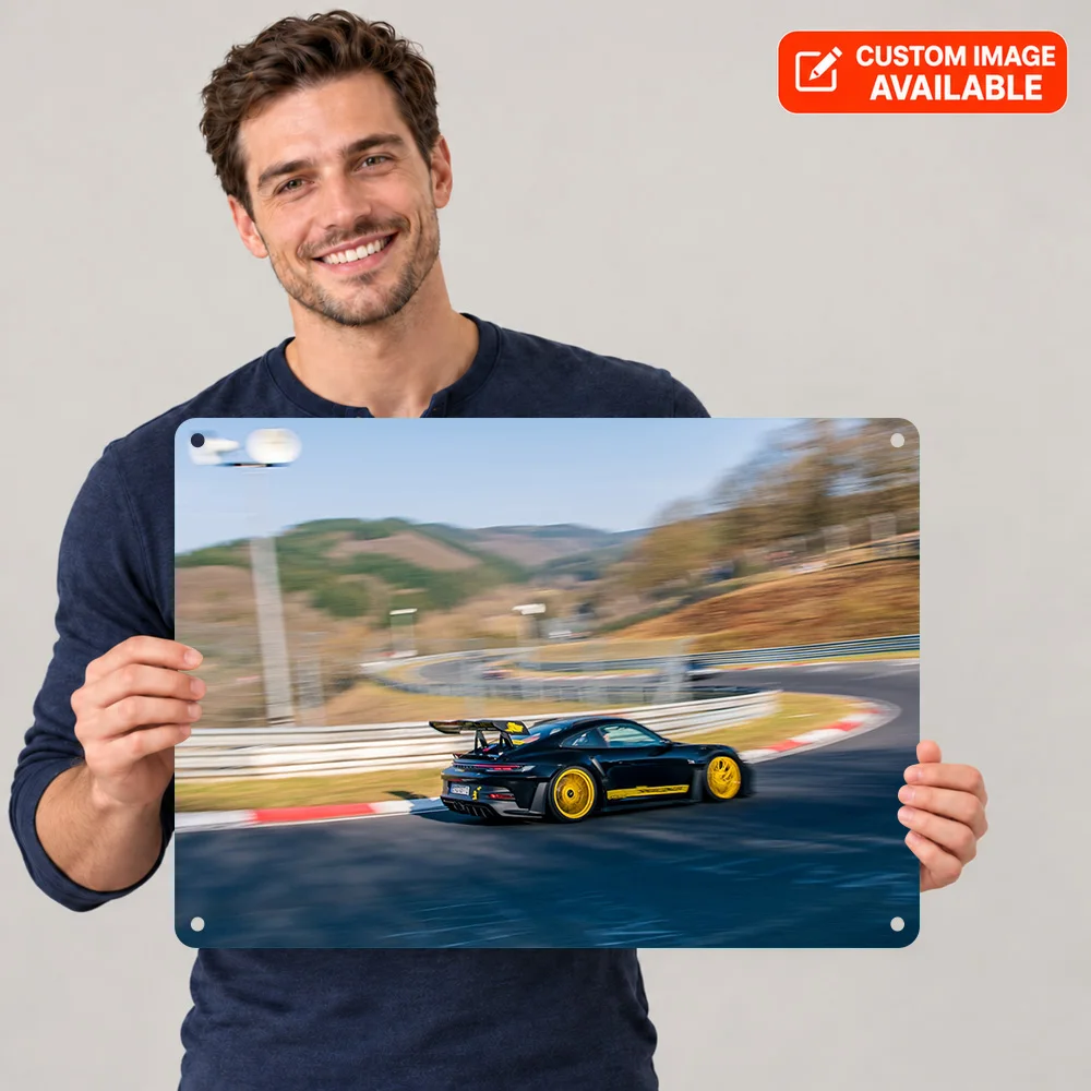German GT3 RS On The Nürburgring Car Textured Metal Poster Personalized Aluminum Sign Roadside Setting Wall Art For Workshop
