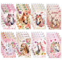 8pcs Watercolor Horse Mini Spiral Coil Notepads Journal Notebook Memo Pad For Kids Gifts School Diaries Girls Birthday Party