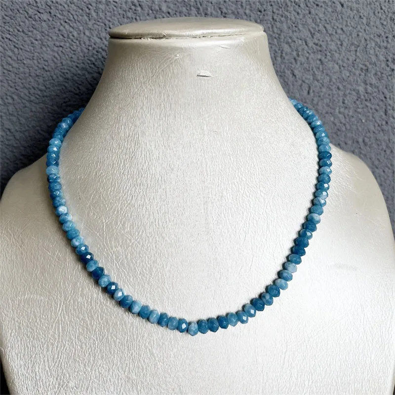 4*6MM Faceted Hemimorphite Larimar Natural Stone Necklace Bead Women Luxury Gemstone Preciosas Jade Yoga Jewelry Female
