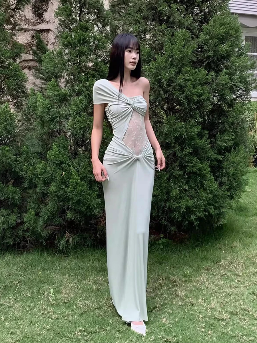 REDDACHiC 夏ツイストコルセットパーティードレスステッチレースシースルーオフショルダーマキシロング欲望ワンピースフォーマル女性服