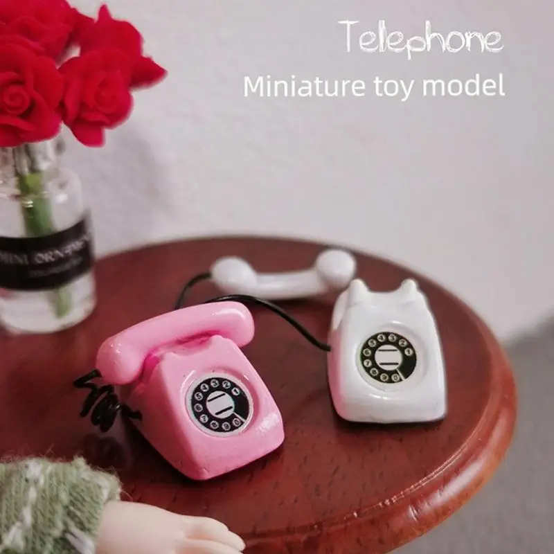 Antique Miniature Alloy Fixed Line Telephone Model Figure For Doll House Scene Setting Craft Model Project Landscape A2UB