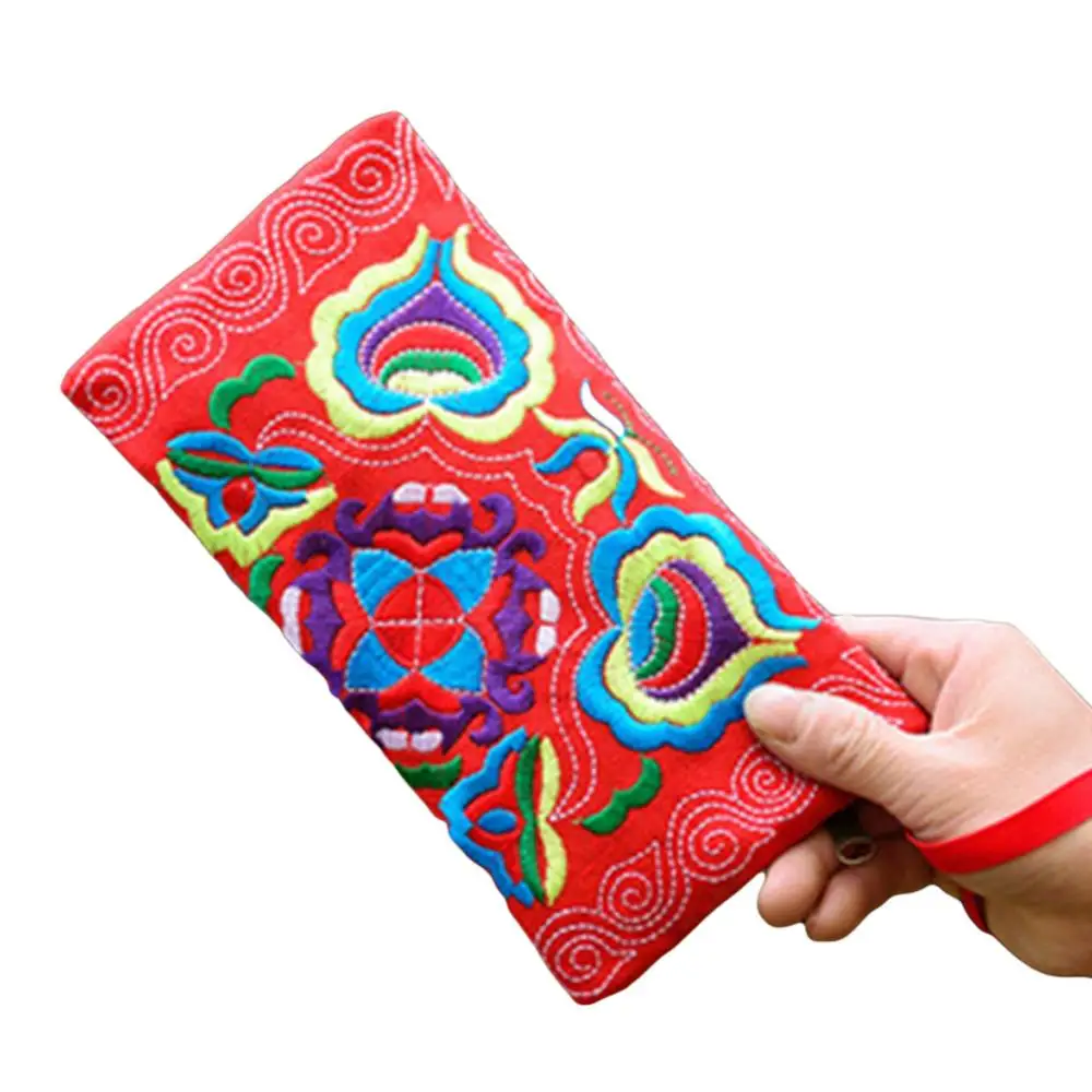 Women Clutch Bag Money Cash Holder Phone Storage Case Ethnic Handmade Embroidered Wristlet Handbag Zipper Purse Long Wallet