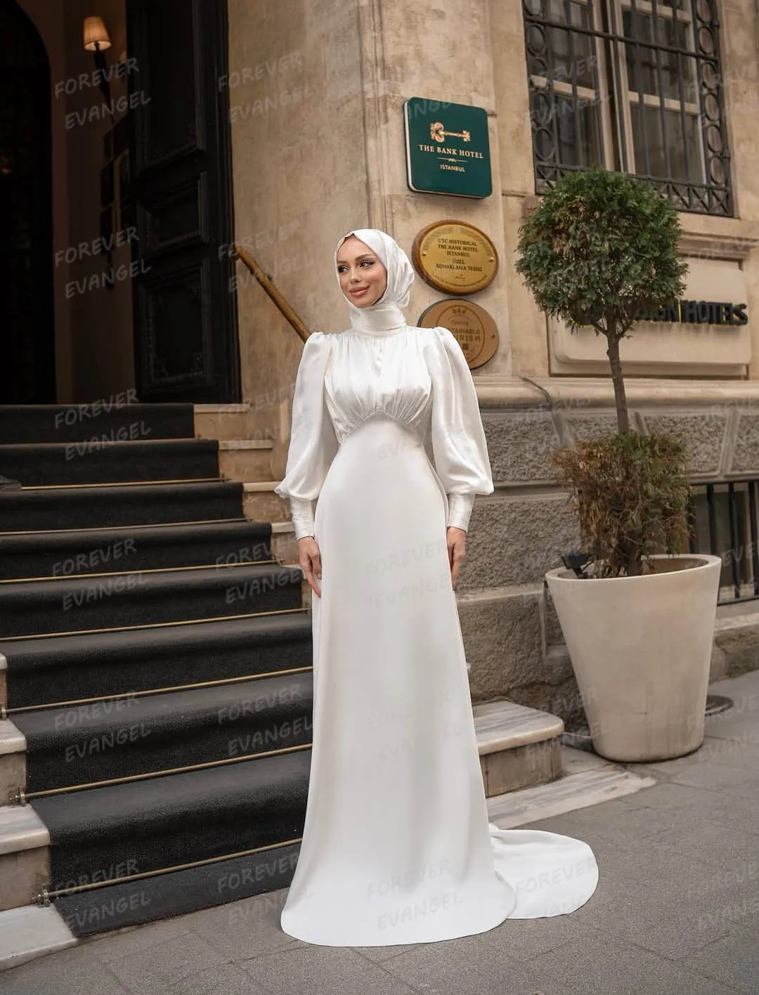 

Simple Mermaid Wedding Dresses Woman's Formal Long Sleeve Bride Gowns Satin Muslim Customized Vestidos De Novia فساتين