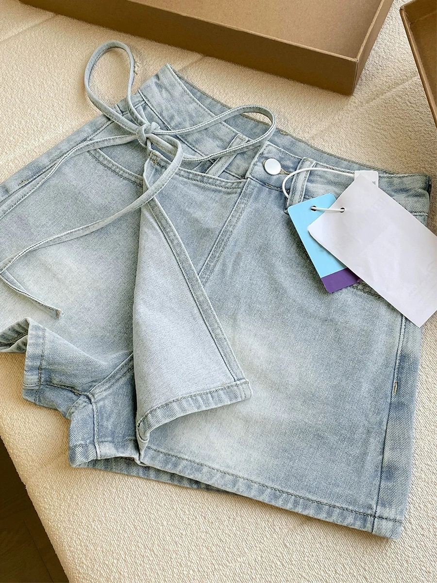 

High Waist Denim Skirt Women's Summer Anti-Light Flattering Slim Fit A-Line ort Skirt Pants plus Size Retro Sle