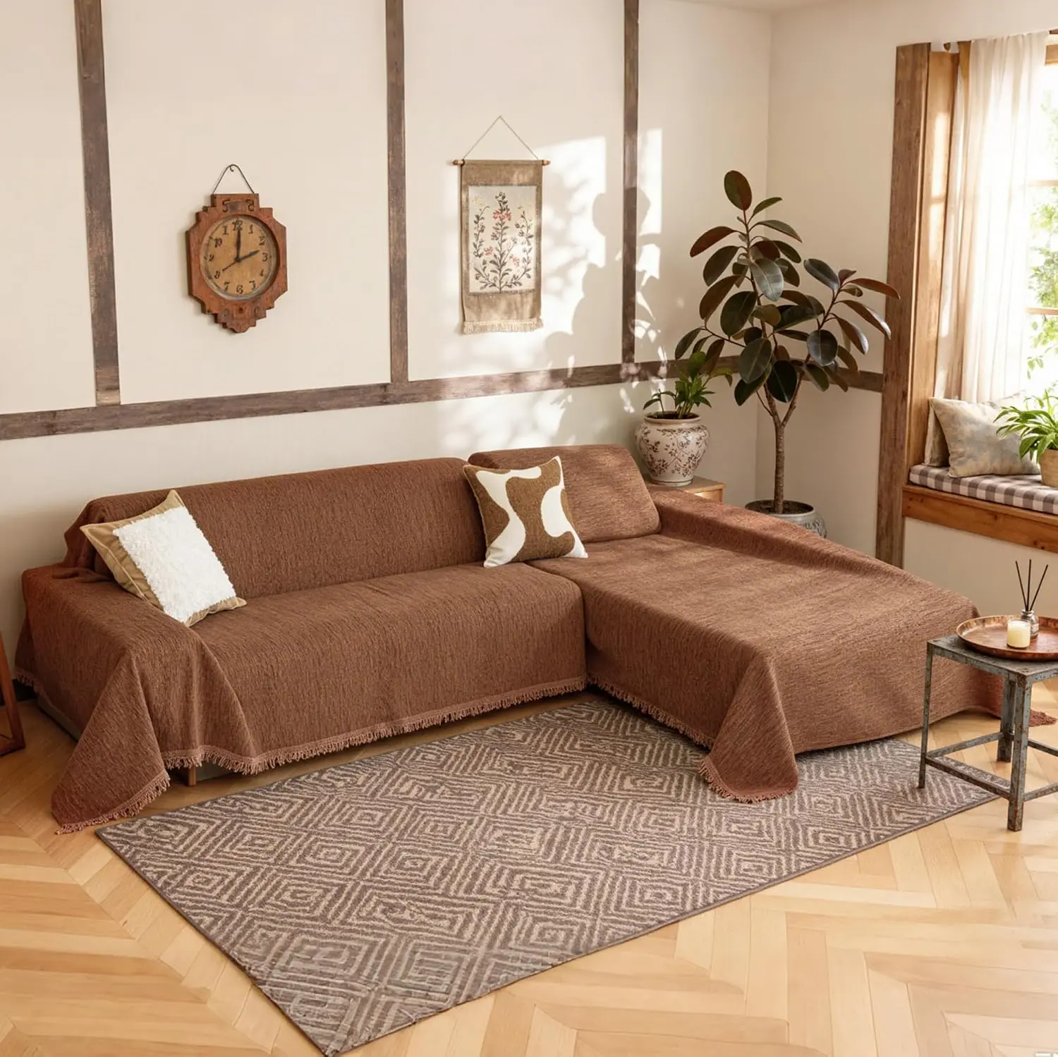 Sectional Sofa Slipcover Furniture Protector L Shape 3-4 Cushion Couch Pet Kid Blanket Covers