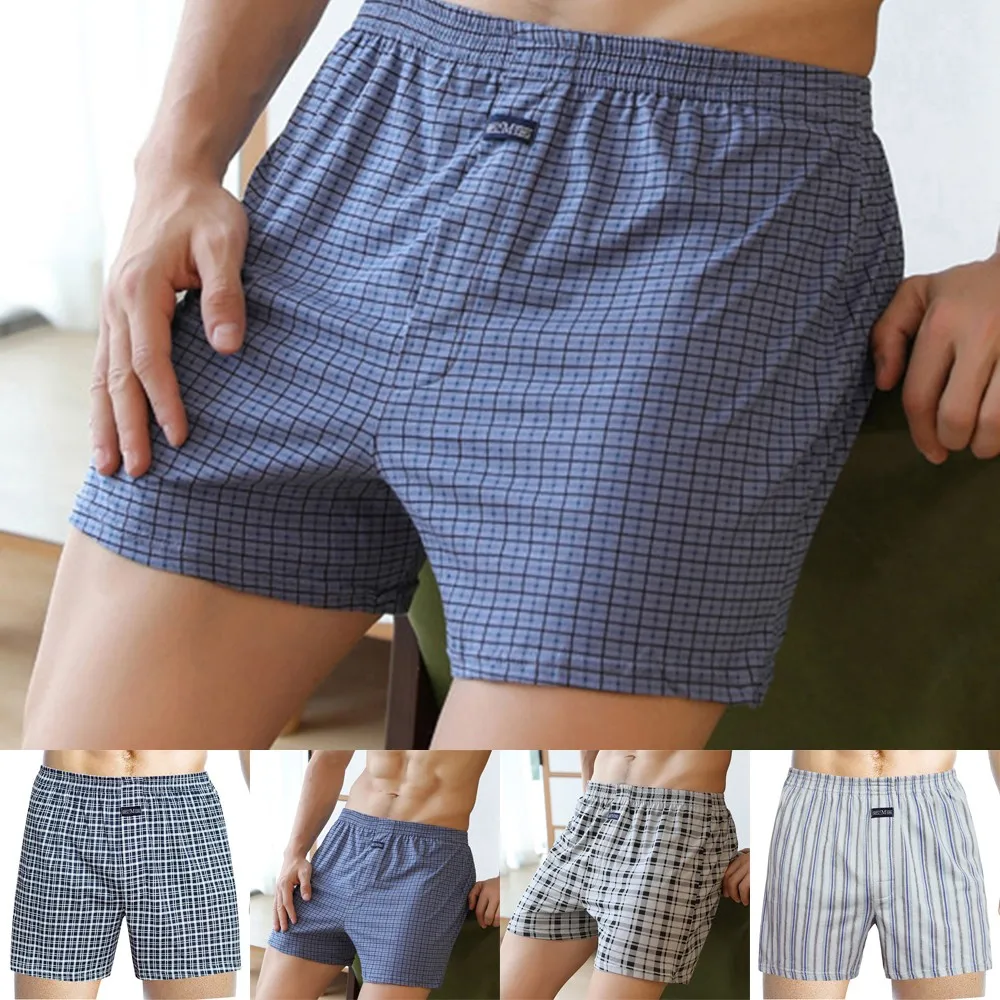 Plaid Wide Leg Boxer Shorts For Men Comfortable And Breathable Cotton Underwear Elastic Panties Lingerie Underpants