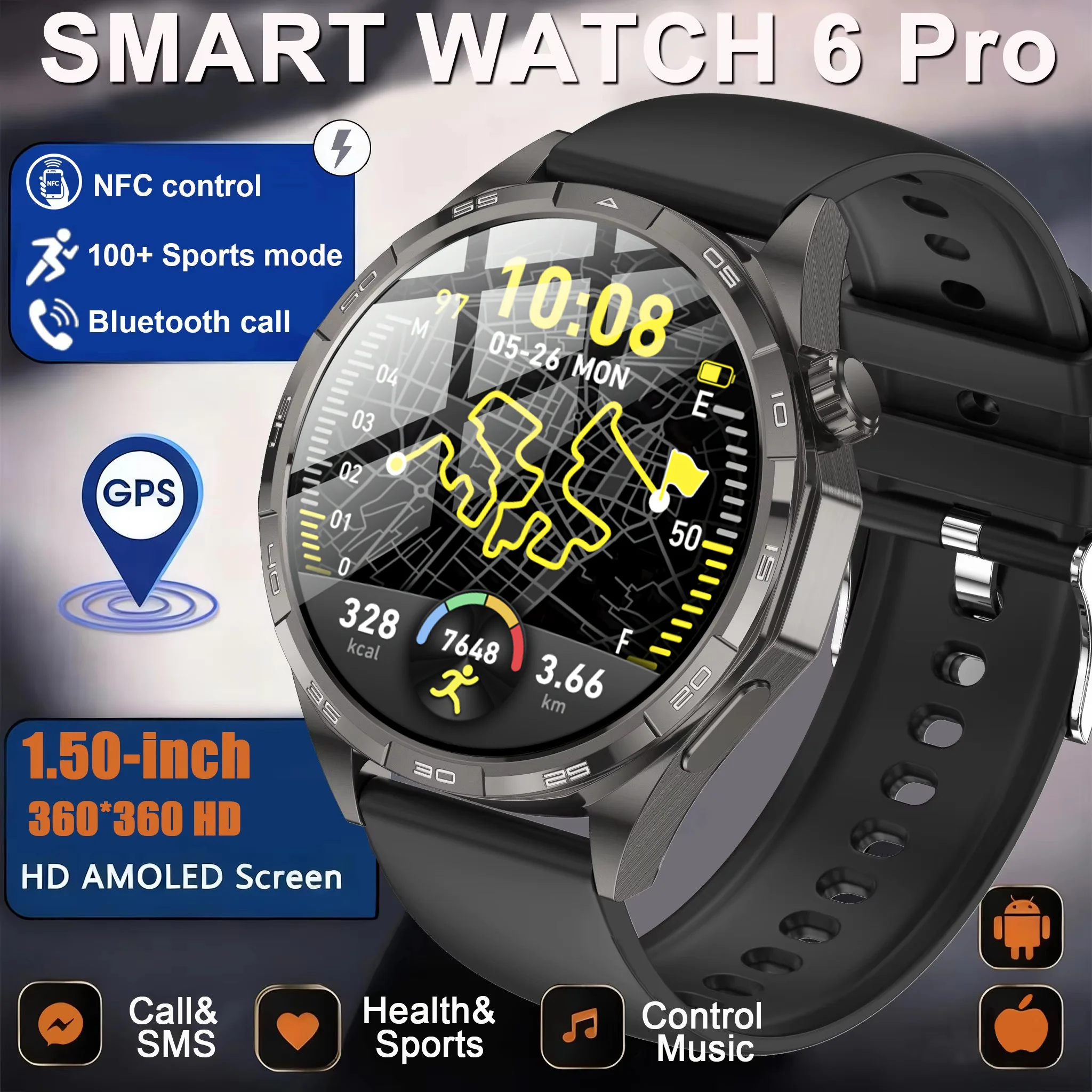 

2025 New Watch6 GPS Sports Tracker SmartWatch Men Compass AMOLED Screen NFC IP68 Waterproof Bluetooth Call Smart Bracelet Woman