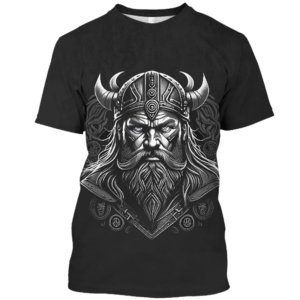 Summer Vintage Men\'s T Shirt Short Sleeve Tees Viking Harajuku Print Fashion Round Neck Pullover Streetwear Oversized T-Shirts