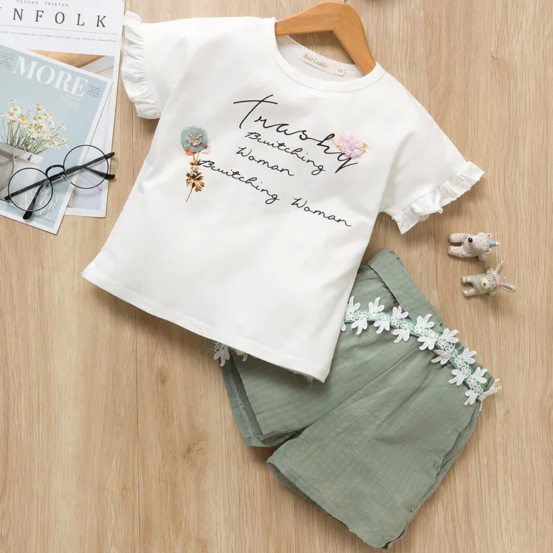 Girls Clothing Sets New Summer 2019 Cotton Vest Two-piece Kid Clothes Set Cartoon Children Clothing Toddler Girl Tops+Shorts