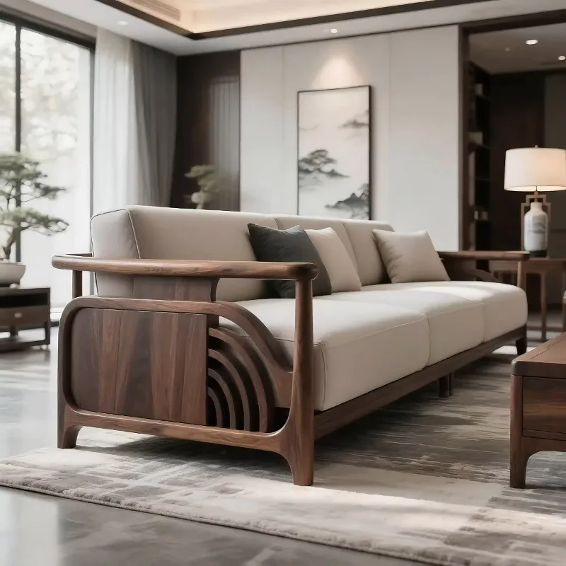 North American black walnut solid wood sofa, living room modern simple model room villa hotel high-end furniture