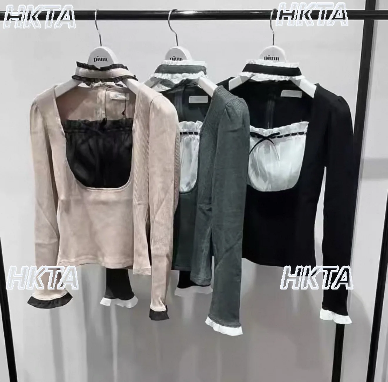 Japanese 2025 Commuter Autumn Winter Long Sleeve Square Neck Pleated Bow Slim Fit Black T Shirts Splicing Waist Tshirt Top Women