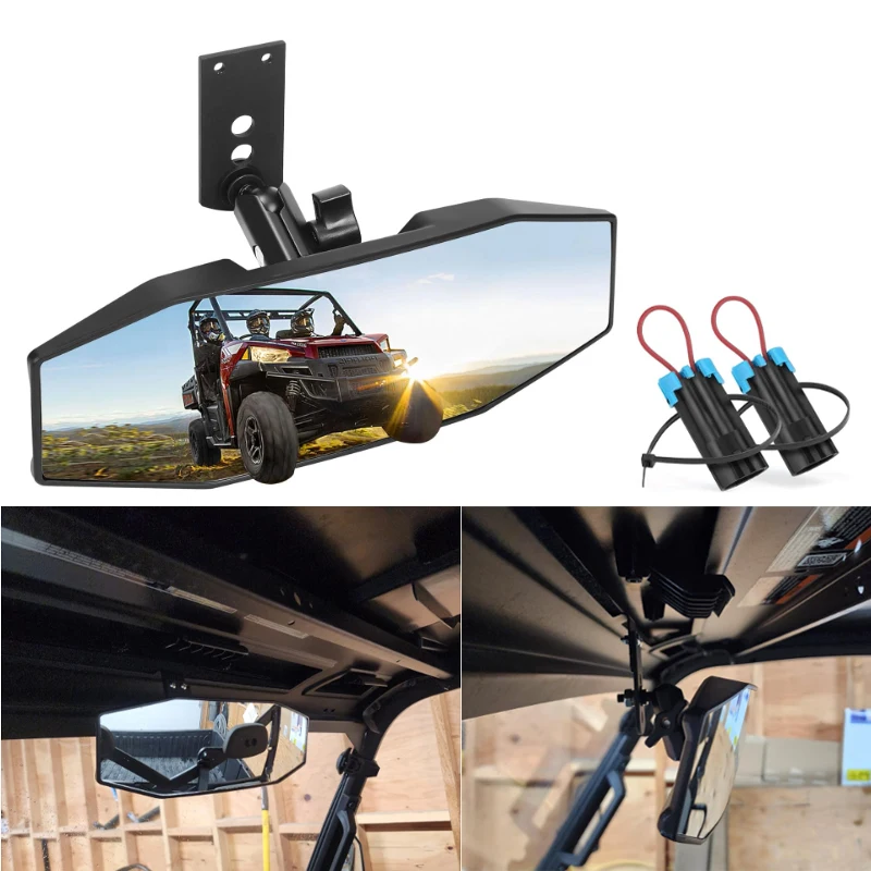 For Polaris Ranger 500 570 900 XP 1000XP Crew 2017-2023 Adjustable Center Rearview Mirror Fit Factory Drop Down Mounting Tab