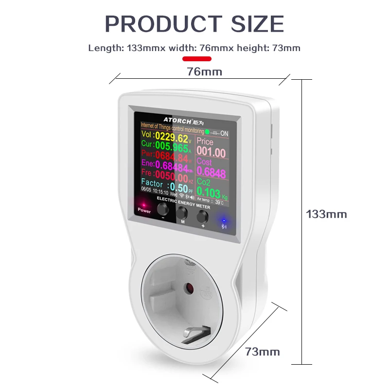 Vatímetro Digital con Bluetooth, medidor de energía de 220V CA, medidor de consumo de electricidad, enchufe europeo/estadounidense