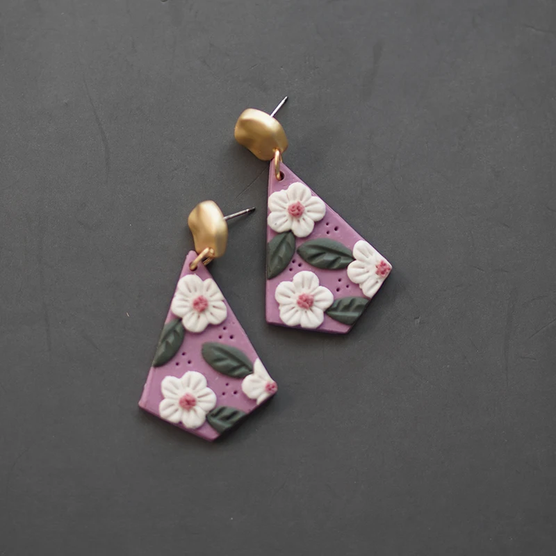 Multi Shapes Shades Colors Molded Stamping Roses Floral Patton Metal Polymer Clay Vintage Elegant Earrings Jewelry Stud Sets