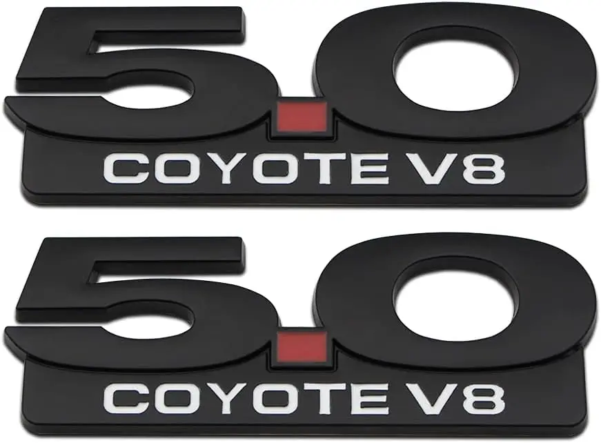 

2 шт. хромированных металлических эмблем 5.0 Coyote V8, боковые значки 5.0, наклейки-эмблемы для внедорожников, гоночных купе и GT (черные)